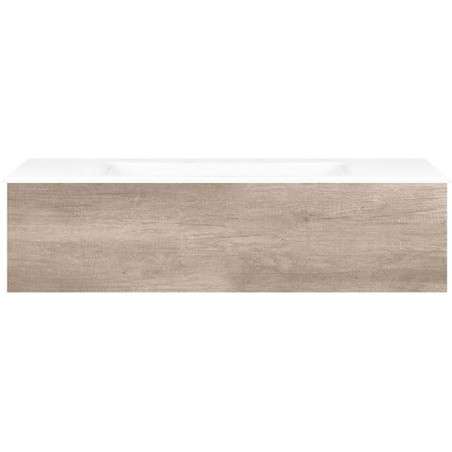 Sous meuble Coffee 1 tiroir 120 chêne decor flanelle + lavabo porcelaine sans trou robinet blanc