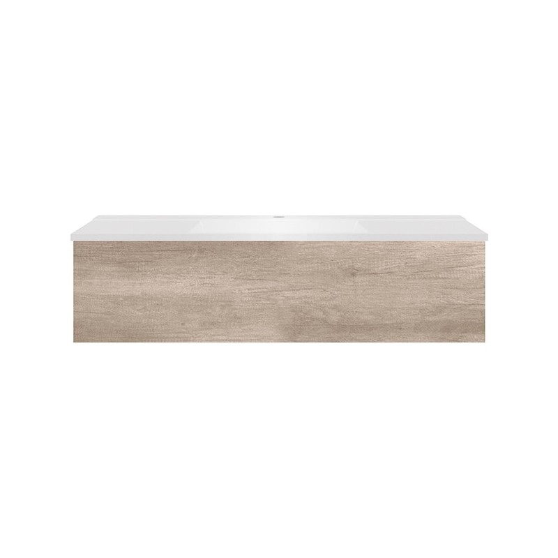 Sous meuble Coffee 1 tiroir 120 chêne decor flanelle + lavabo blanc
