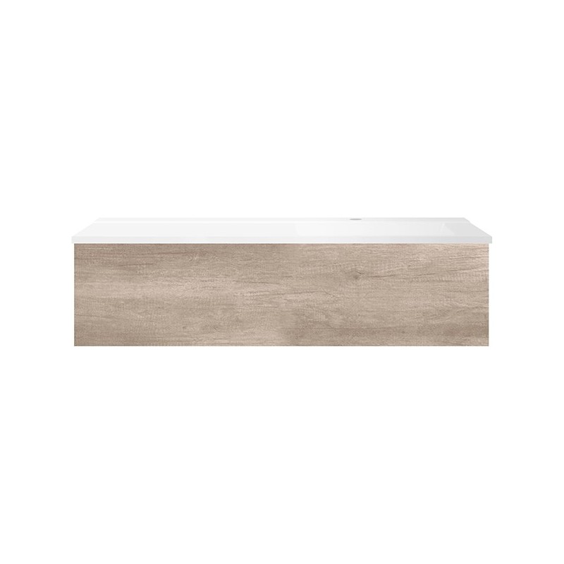Sous meuble Coffee 1 tiroir 120 chêne decor flanelle + lavabo droite blanc mat