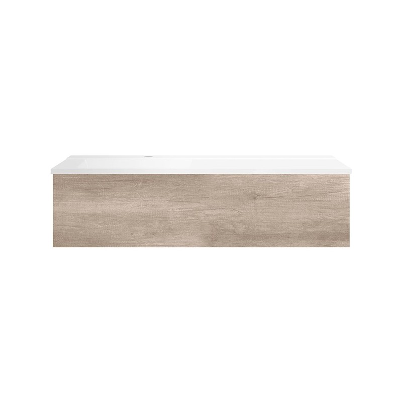 Sous meuble Coffee 1 tiroir 120 chêne decor flanelle + lavabo gauche blanc mat
