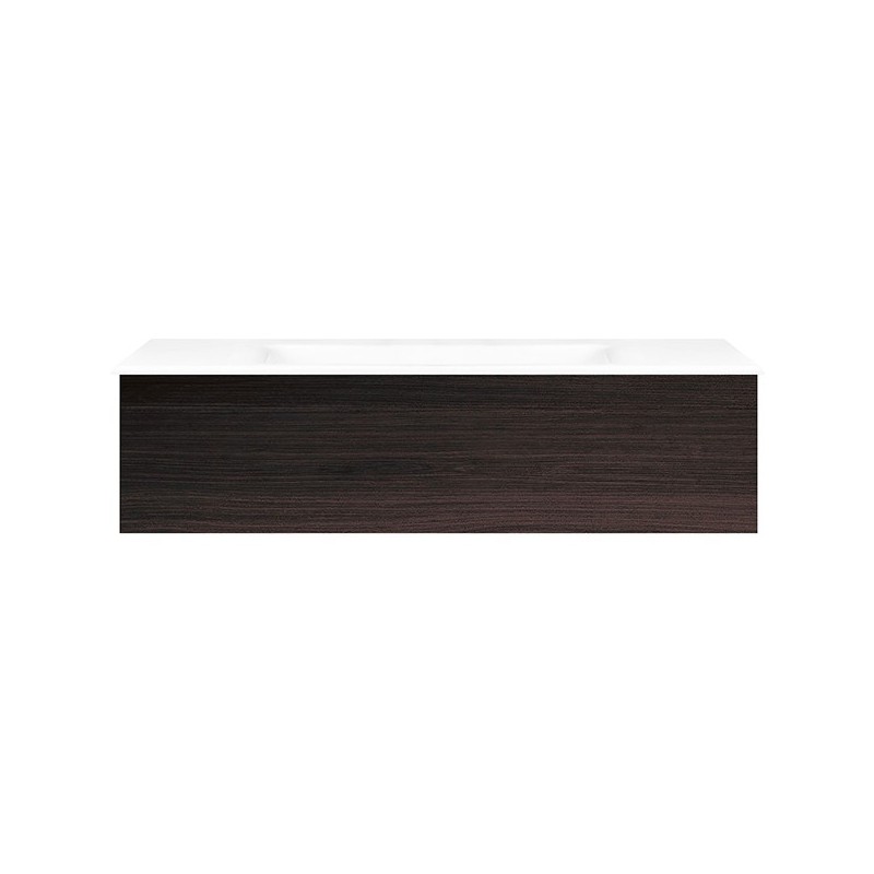 Sous meuble Coffee 1 tiroir 120 chêne decor mokka + lavabo porcelaine sans trou robinet blanc