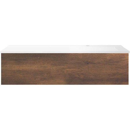 Sous meuble Coffee 1 tiroir 120 chêne decor rouille + lavabo droite blanc mat