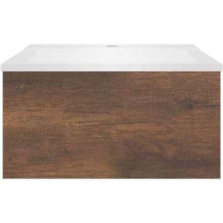 Sous meuble Coffee 1 tiroir 60 chêne decor rouille + lavabo blanc