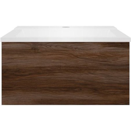 Sous meuble Coffee 1 tiroir 60 noyer decor velours + lavabo blanc