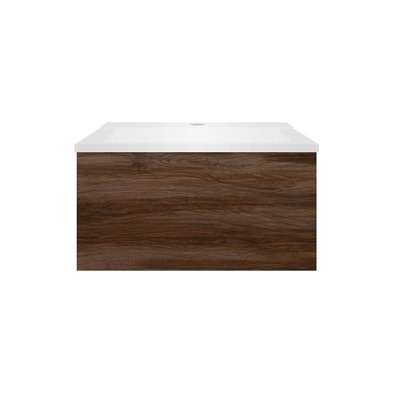 Sous meuble Coffee 1 tiroir 60 noyer decor velours + lavabo blanc mat