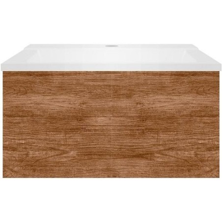 Sous meuble Coffee 1 tiroir 60 tectona decor cannelle + lavabo blanc