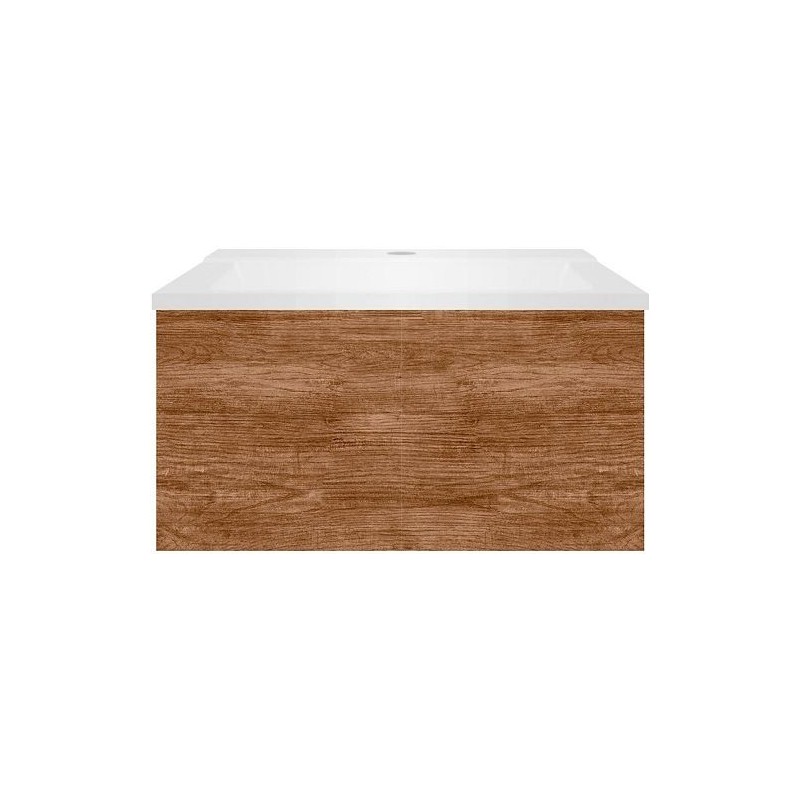 Sous meuble Coffee 1 tiroir 60 tectona decor cannelle + lavabo blanc mat