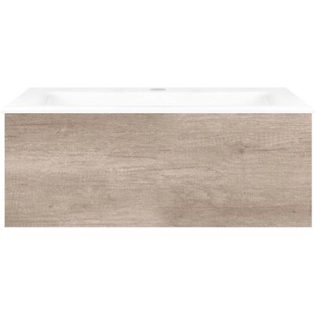 Sous meuble Coffee 1 tiroir 80 chêne decor flanelle + lavabo porcelaine blanc