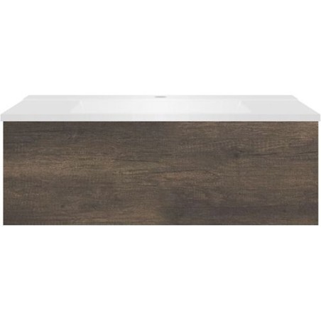 Sous meuble Coffee 1 tiroir 90 châtaigne + lavabo blanc mat