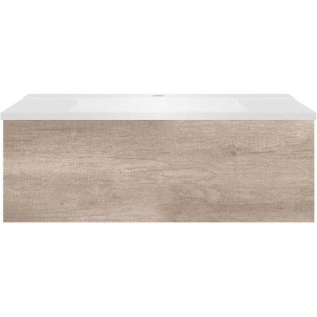 Sous meuble Coffee 1 tiroir 90 chêne decor flanelle + lavabo blanc mat