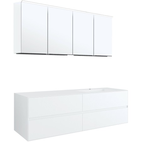 Meuble 4 tiroirs+ lavabo sous encastrer droite Tenso 160cm+ trou robinet coloris blanc avec armoire toilette