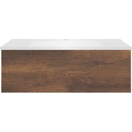 Sous meuble Coffee 1 tiroir 90 chêne decor rouille + lavabo blanc mat