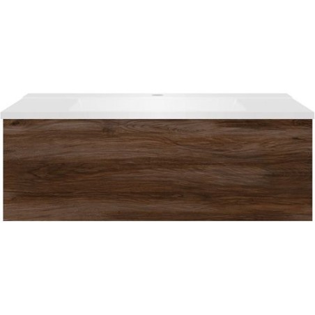 Sous meuble Coffee 1 tiroir 90 noyer decor velours + lavabo blanc