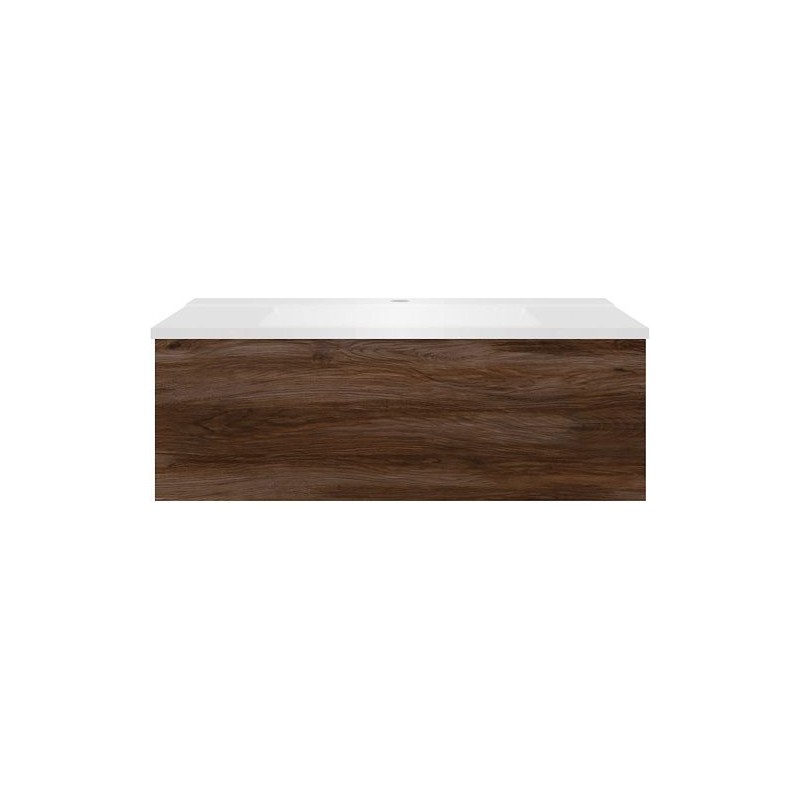 Sous meuble Coffee 1 tiroir 90 noyer decor velours + lavabo blanc mat