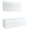 Meuble 4 tiroirs+ lavabo sous encastrer droite Tenso 160cm+ trou robinet coloris blanc avec miroir