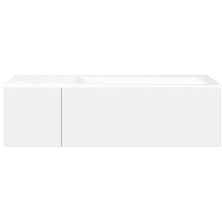 Sous meuble Coffee 2 tiroirs 110 blanc mat + lavabo droite porcelaine sans trou robinet blanc