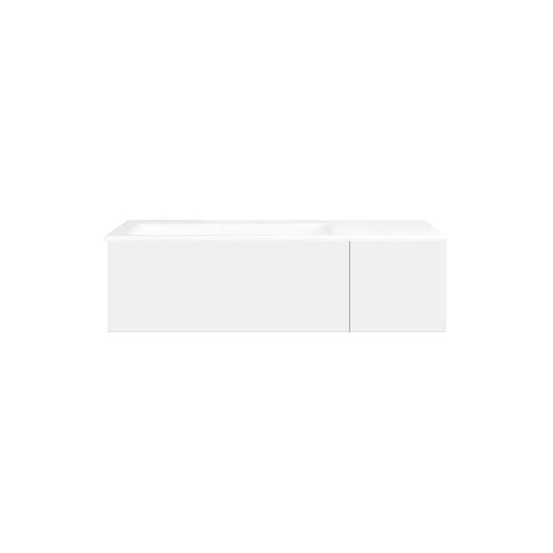 Sous meuble Coffee 2 tiroirs 110 blanc mat + lavabo gauche porcelaine sans trou robinet blanc