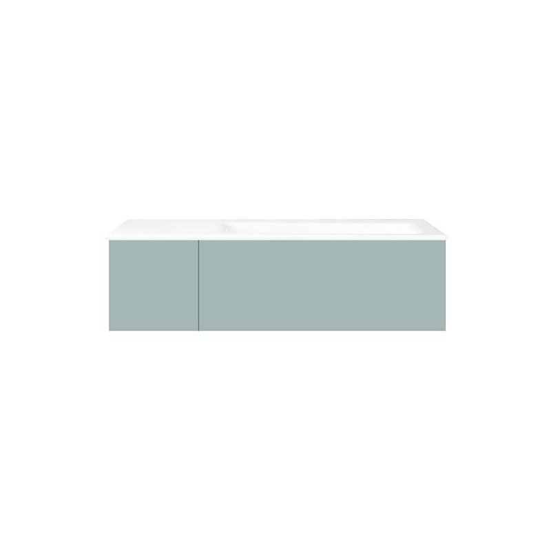 Sous meuble Coffee 2 tiroirs 110 bleu azur doux mat + lavabo droite porcelaine sans trou robinet blanc