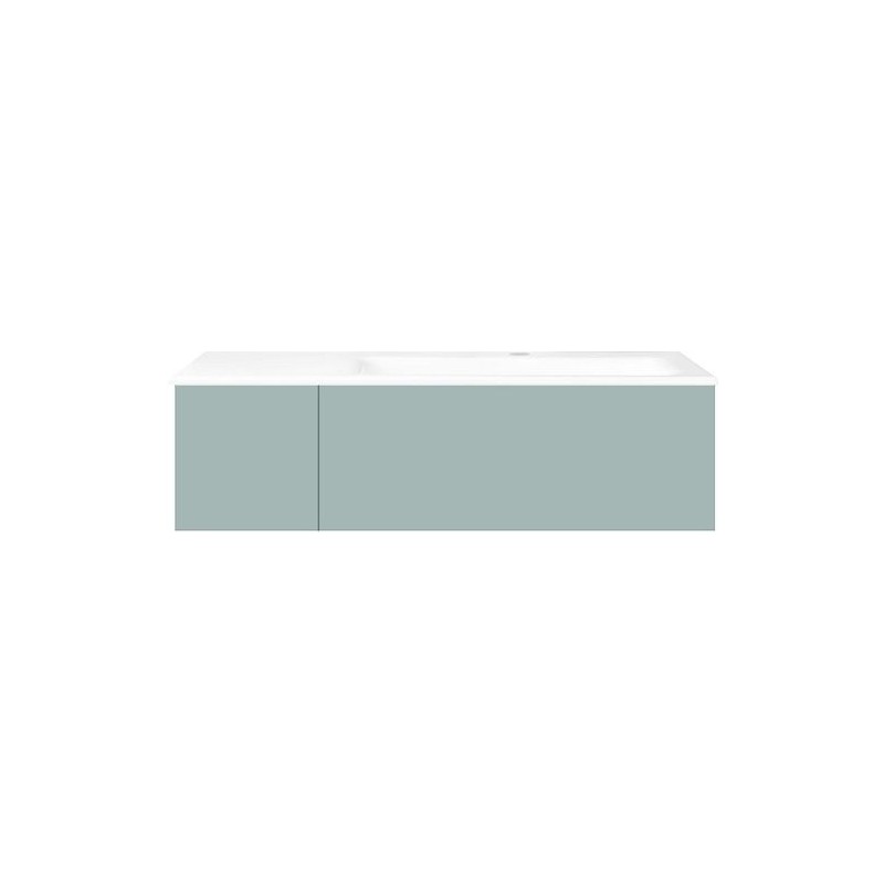 Sous meuble Coffee 2 tiroirs 110 bleu azur doux mat + lavabo droite porcelaine blanc