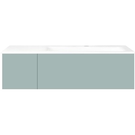 Sous meuble Coffee 2 tiroirs 110 bleu azur doux mat + lavabo droite porcelaine blanc
