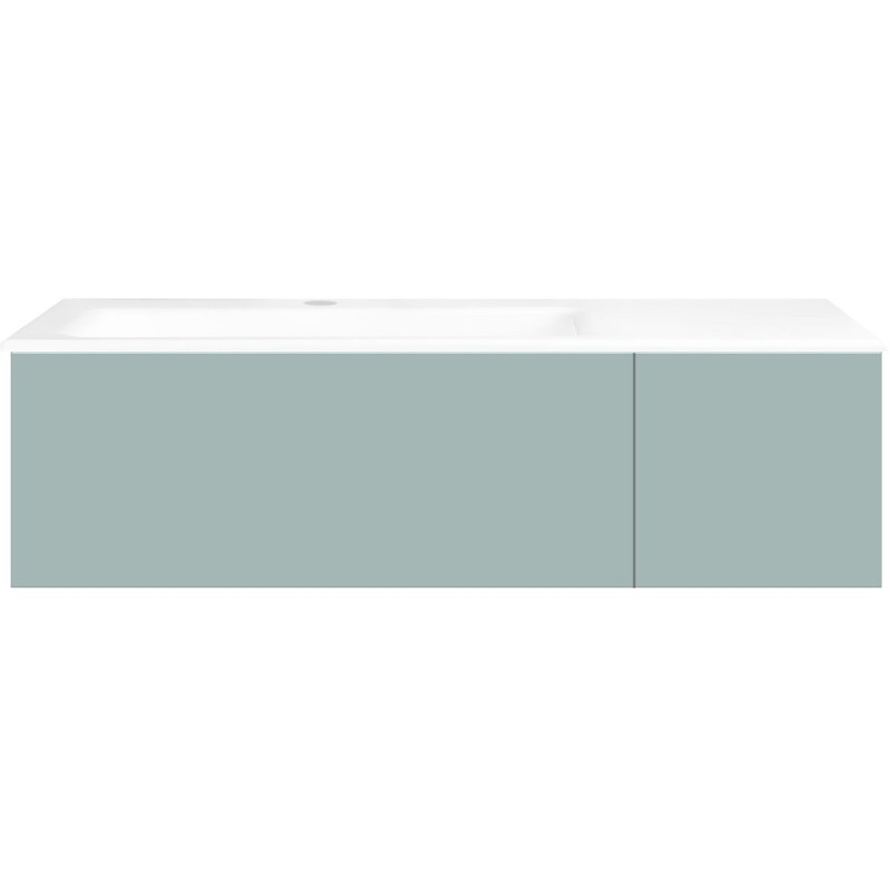 Sous meuble Coffee 2 tiroirs 110 bleu azur doux mat + lavabo gauche porcelaine blanc