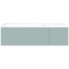 Sous meuble Coffee 2 tiroirs 110 bleu azur doux mat + lavabo gauche porcelaine sans trou robinet blanc