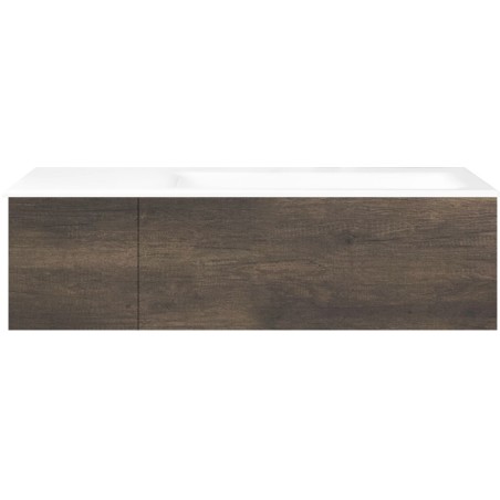 Sous meuble Coffee 2 tiroirs 110 châtaigne + lavabo droite porcelaine sans trou robinet blanc