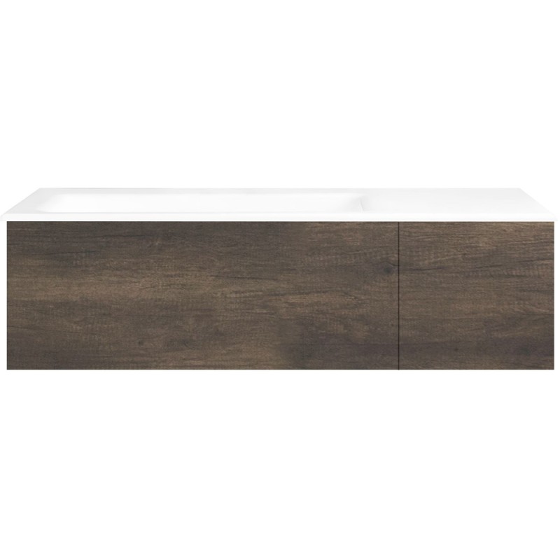 Sous meuble Coffee 2 tiroirs 110 châtaigne + lavabo gauche porcelaine sans trou robinet blanc