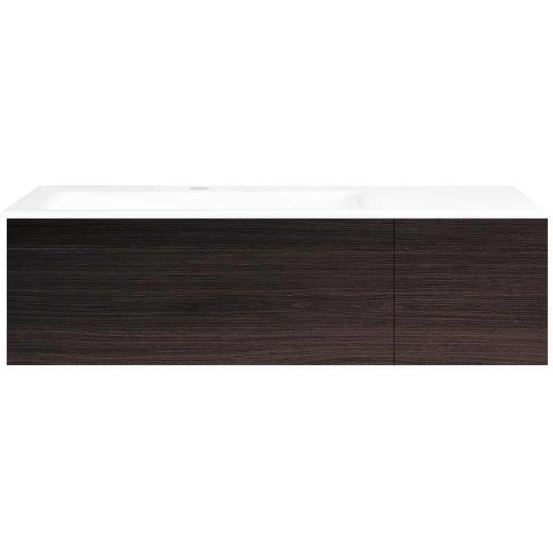Sous meuble Coffee 2 tiroirs 110 chêne decor mokka + lavabo gauche porcelaine blanc