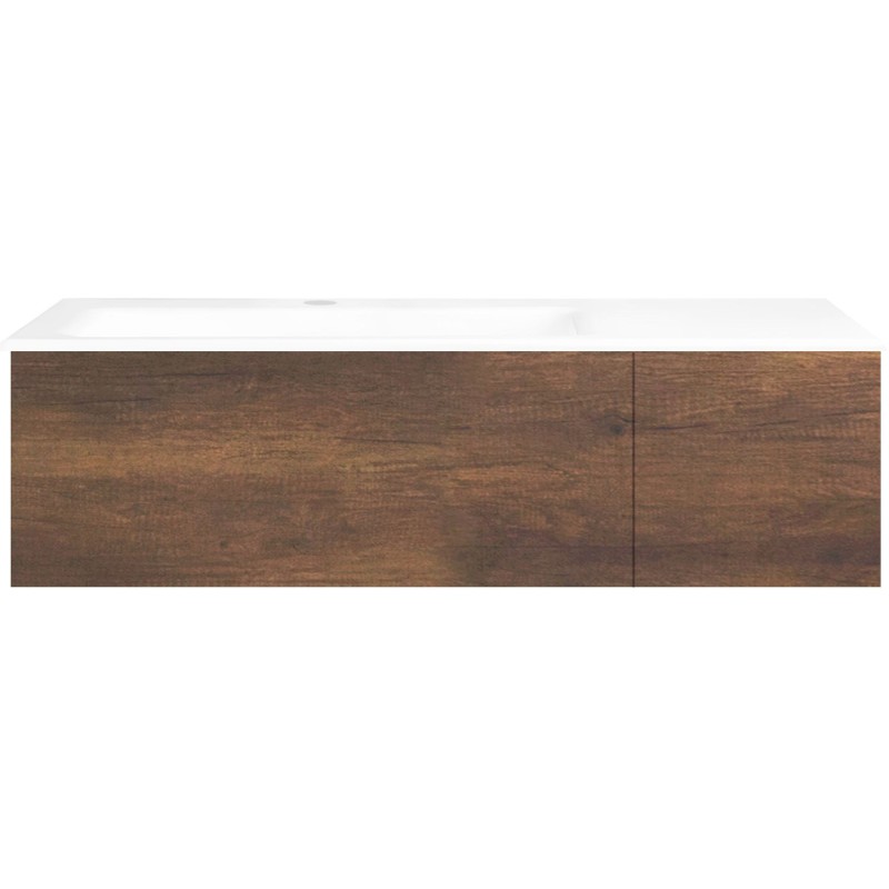 Sous meuble Coffee 2 tiroirs 110 chêne decor rouille + lavabo gauche porcelaine blanc