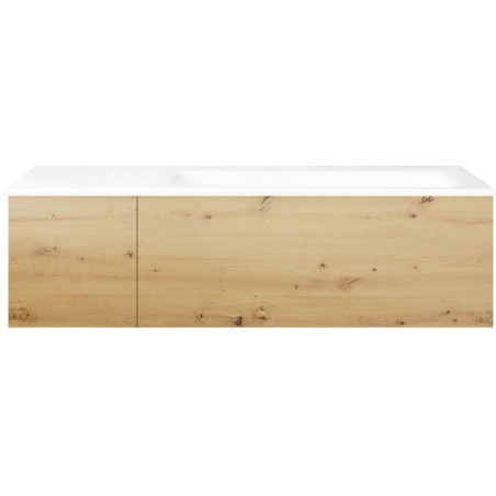 Sous meuble Coffee 2 tiroirs 110 chêne decor urban + lavabo droite porcelaine sans trou robinet blanc