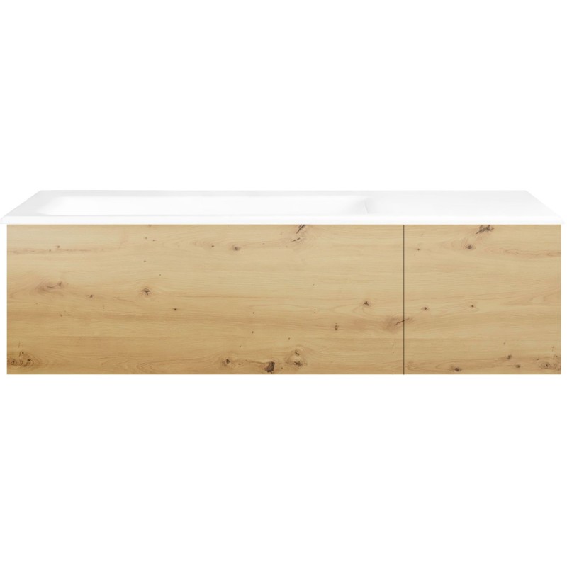 Sous meuble Coffee 2 tiroirs 110 chêne decor urban + lavabo gauche porcelaine sans trou robinet blanc