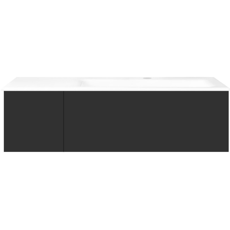 Sous meuble Coffee 2 tiroirs 110 graphite doux mat + lavabo droite porcelaine blanc