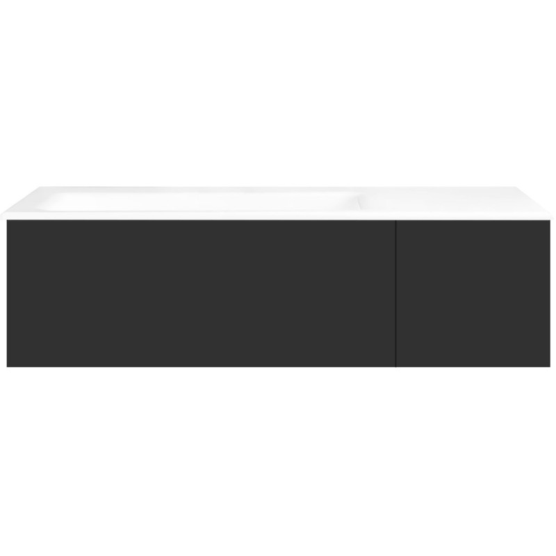 Sous meuble Coffee 2 tiroirs 110 graphite doux mat + lavabo gauche porcelaine sans trou robinet blanc