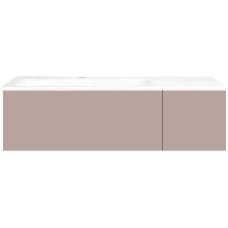 Sous meuble Coffee 2 tiroirs 110 gris basalte mat + lavabo gauche porcelaine blanc