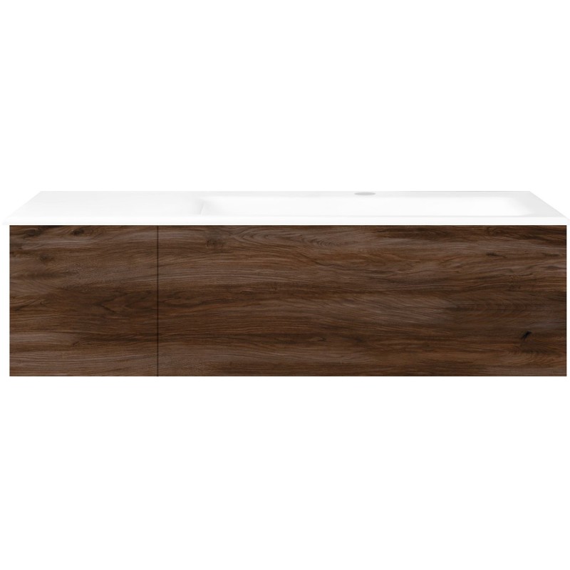 Sous meuble Coffee 2 tiroirs 110 noyer decor velours + lavabo droite porcelaine blanc