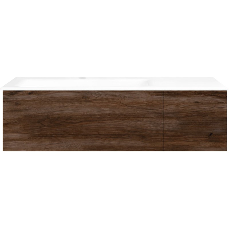 Sous meuble Coffee 2 tiroirs 110 noyer decor velours + lavabo gauche porcelaine blanc