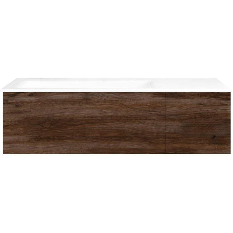 Sous meuble Coffee 2 tiroirs 110 noyer decor velours + lavabo gauche porcelaine sans trou robinet blanc
