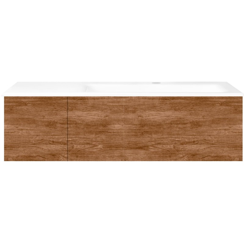 Sous meuble Coffee 2 tiroirs 110 tectona decor cannelle + lavabo droite porcelaine blanc