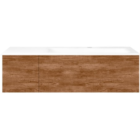 Sous meuble Coffee 2 tiroirs 110 tectona decor cannelle + lavabo droite porcelaine blanc