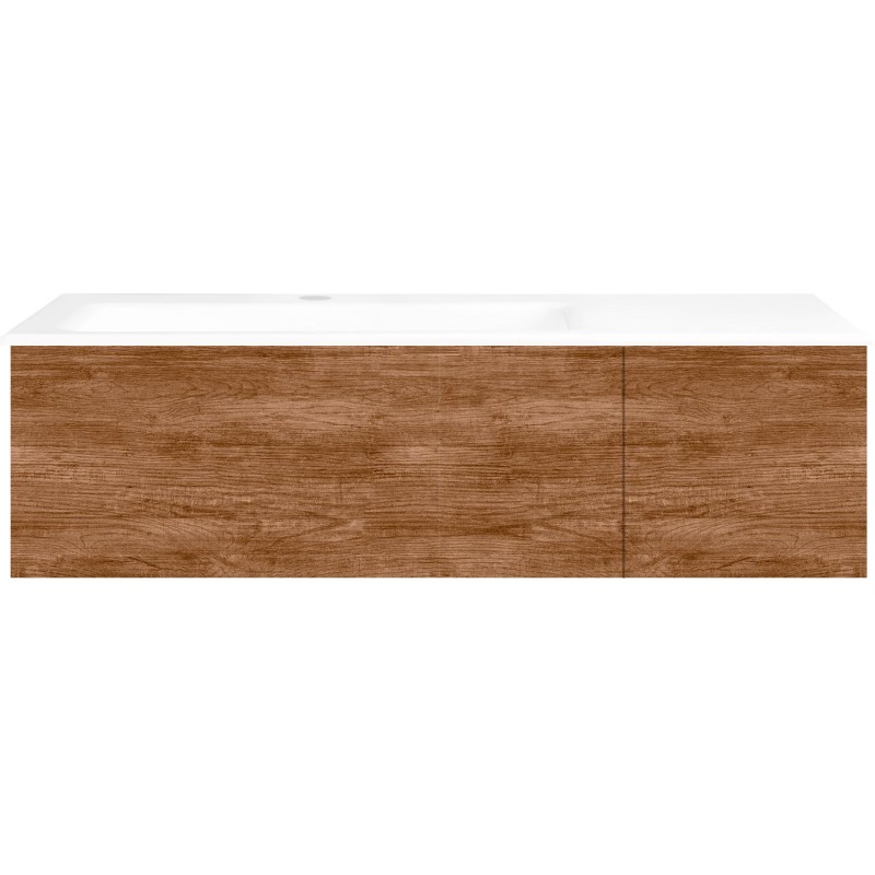 Sous meuble Coffee 2 tiroirs 110 tectona decor cannelle + lavabo gauche porcelaine blanc