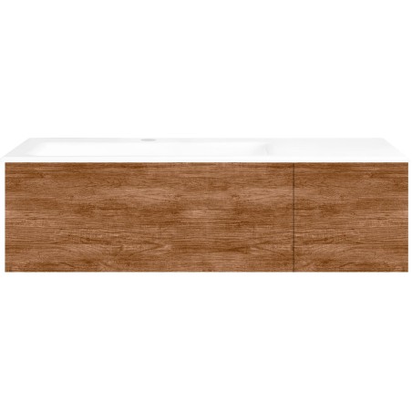 Sous meuble Coffee 2 tiroirs 110 tectona decor cannelle + lavabo gauche porcelaine blanc