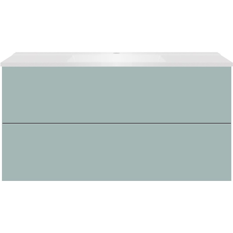 Sous meuble Coffee 2 tiroirs 120 bleu azur doux mat + lavabo blanc