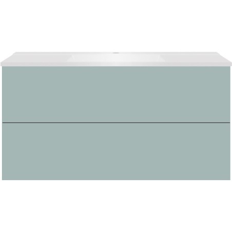 Sous meuble Coffee 2 tiroirs 120 bleu azur doux mat + lavabo blanc mat