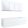 Meuble 4 tiroirs+ tablette pour lavabo à poser droite Tenso 180cm +trou robinet coloris blanc avec armoire toilette