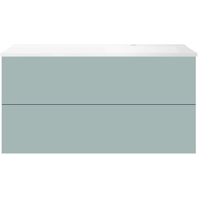 Sous meuble Coffee 2 tiroirs 120 bleu azur doux mat + lavabo droite blanc