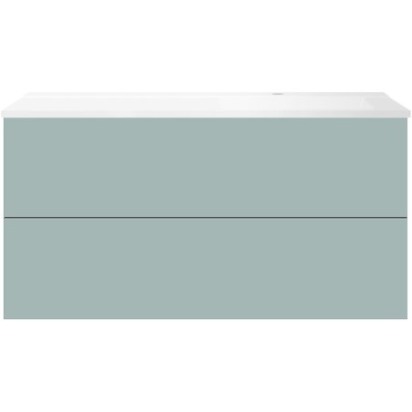 Sous meuble Coffee 2 tiroirs 120 bleu azur doux mat + lavabo droite blanc mat