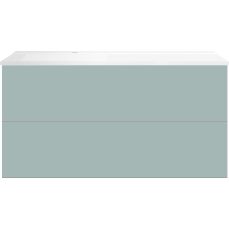 Sous meuble Coffee 2 tiroirs 120 bleu azur doux mat + lavabo gauche blanc