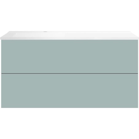 Sous meuble Coffee 2 tiroirs 120 bleu azur doux mat + lavabo gauche blanc