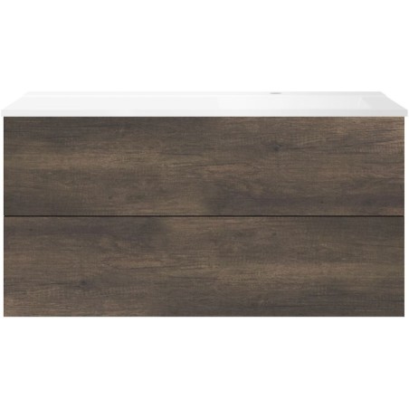 Sous meuble Coffee 2 tiroirs 120 châtaigne + lavabo droite blanc mat